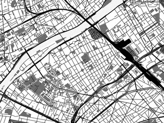 Greyscale vector city map of  Levallois-Perret in France with with water, fields and parks, and roads on a white background.