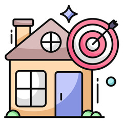Building with dartboard, icon of property target