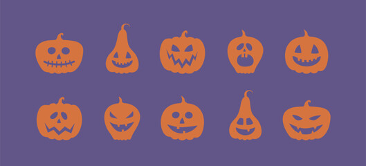 Icon set of creepy pumpkins. Halloween concept. Vector