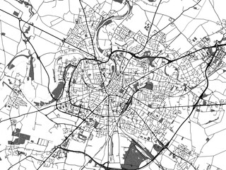 Greyscale vector city map of  Niort in France with with water, fields and parks, and roads on a white background.