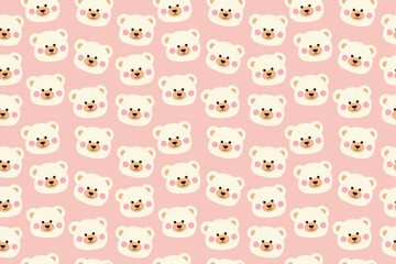 Seamless pattern with vector kawaii cute bear for kids, baby, children