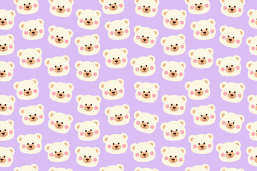 Seamless pattern with vector cute bears. Cartoon, kawaii illustration for kids, for childrens. Cute purple background for print, kids, children's clothing, wallpaper, textile, baby fabrics
