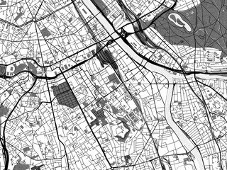 Greyscale vector city map of  Ivry-sur-Seine in France with with water, fields and parks, and roads on a white background.