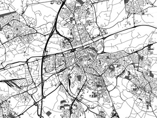Obraz premium Greyscale vector city map of Perpignan in France with with water, fields and parks, and roads on a white background.