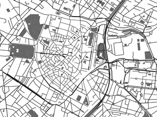 Fototapeta premium Greyscale vector city map of Montpellier Centre in France with with water, fields and parks, and roads on a white background.