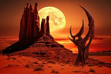 Fototapete Backstein Alien planet, red dessert landscape