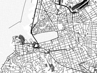 Greyscale vector city map of  Marseille Centre in France with with water, fields and parks, and roads on a white background.
