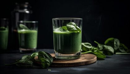 Healthy gourmet meal with organic vegetables and refreshing fruit cocktail generated by AI