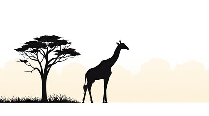  a giraffe standing next to a tree in a field.  generative ai