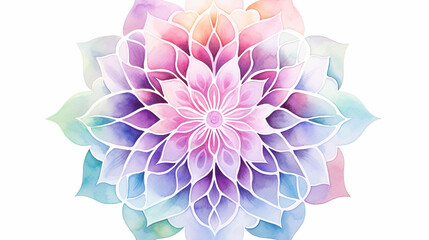 delicate watercolor flower mandala isolated on white background