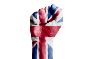 Fototapeta premium Man hand fist of UNITED KINGDOM flag painted. Close-up.