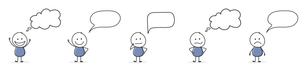 Funny stickman with empty speech bubbles. Vector