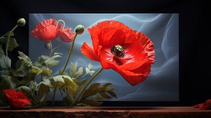  a picture of a red flower with a bee on it.  generative ai