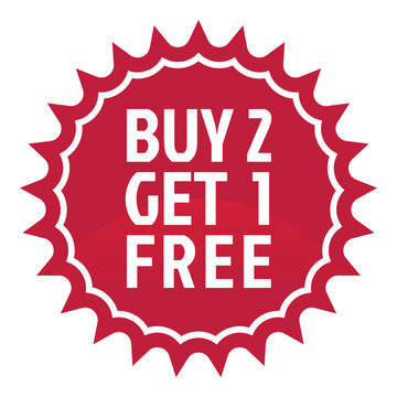 buy 2 get 1 free sale promo sticker, vector isolated on white background. modern design and simple business concept.