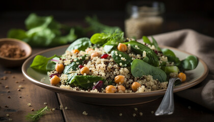 Fresh vegetable salad with quinoa, bulgur wheat, and avocado generated by AI