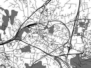 Greyscale vector city map of  Aubagne in France with with water, fields and parks, and roads on a white background.