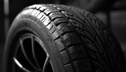 Shiny alloy wheel on wet car, in auto repair shop generated by AI