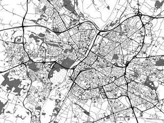 Fototapeta na wymiar Greyscale vector city map of Angers in France with with water, fields and parks, and roads on a white background.