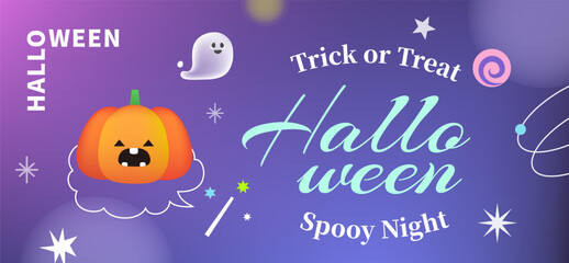 Halloween sale marketing poster template. pumpkin, magic, social media, packaging, banner, color starry sky, party ticket