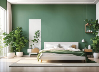 Bedroom with furniture and window. Wardrobe with clothes and mirror. Flat style vector