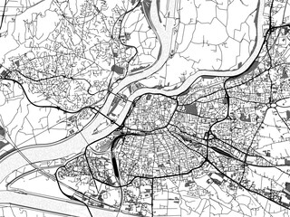 Greyscale vector city map of  Avignon in France with with water, fields and parks, and roads on a white background.