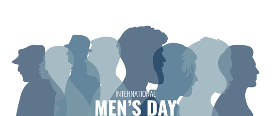 International Men's Day. Horizontal banner with silhouettes of men. Vector illustration.
