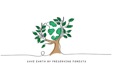 Continuous line art vector of international day of forests that is observed every year on 21 march.