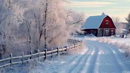 red barn in winter