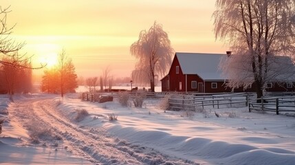 Obraz premium sunset in the village