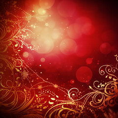 Christmas abstract red background with gold decoration, Generative AI, Xmas