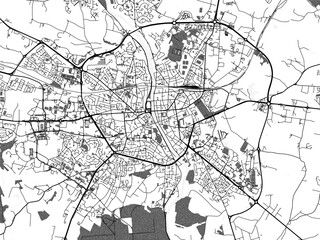 Greyscale vector city map of  Laval in France with with water, fields and parks, and roads on a white background.