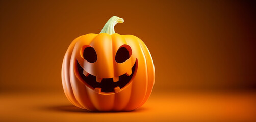 Orange jack-o-lantern pumpkin as Happy Halloween greeting card