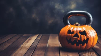 Papier Peint photo Lavable Fitness Kettlebell in shape of jack-o-lantern pumpkin for Halloween