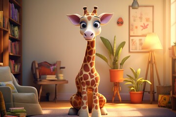 Naklejki  Cute 3D giraffe with a charming personality. Generative AI