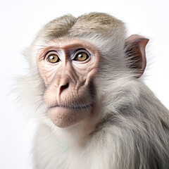 Funny monkey portrait generative AI illustration isolated on white background. Lovely animals concept