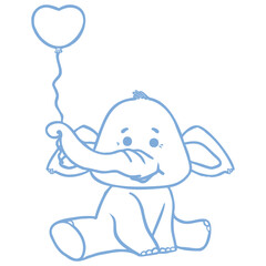 Baby Elefant hält Herz Ballon am Rüssel, sitzend