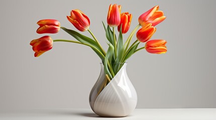  a white vase filled with lots of orange tulips.  generative ai
