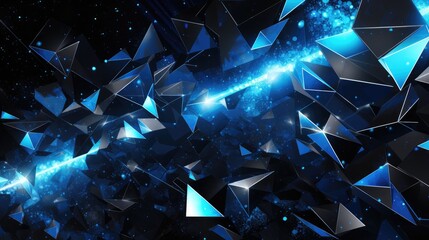 Blue crystal abstract background. Black Friday Sale concept. Fantastic neon wallpaper. Glowing crystals illustration. Luxury elegant dark navy blue style for poster, cover, print, artwork.