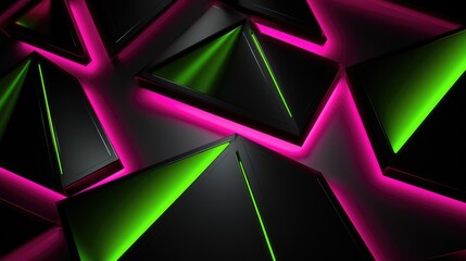 Lime Green and pink neon glowing lights on black background. Black Friday Sale concept. Futuristic abstract digital dark illustration in vibrant colors.