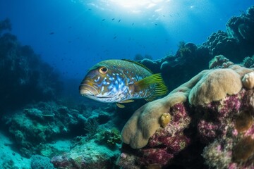 Naklejka na ściany i meble Marine life, underwater scenery, vibrant fish, diverse ecosystem. Generative AI