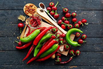 Different type hot Chili Pepper, hot spice organic  background	