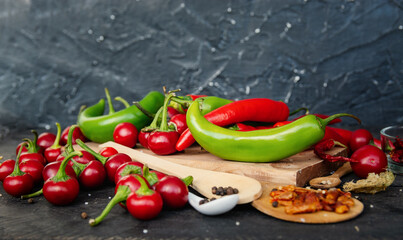 Different type hot Chili Pepper, hot spice organic  background	