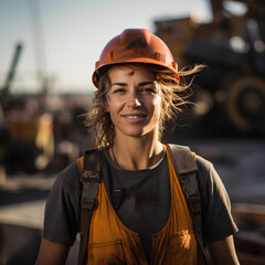 Proud looking female worker on construction site
