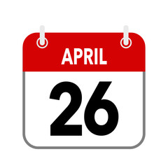 26 April, calendar date icon on white background.