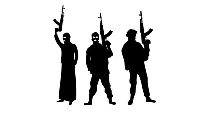 Set of terrorist silhouettes - obrazy, fototapety, plakaty