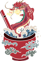 Ramen vector illustration for elements on backdrop and wall in restaurant.Traditional Japanese culture for printing on sticker or T-shirt.Food vector.Japanese wave with Fuji Mountain coloring book.