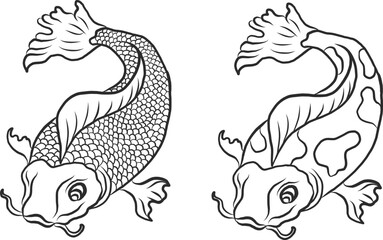 Beautiful line art Koi carp tattoo design ,colorful koi fish and flower. Idea for tattoo and coloring books.