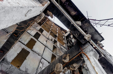 destroyed and burned houses in the city Russia Ukraine war