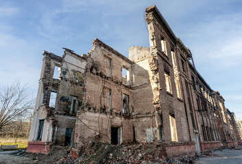 destroyed and burned houses in the city Russia Ukraine war