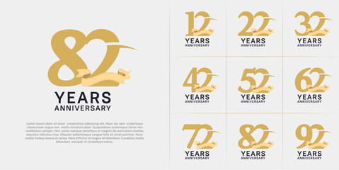 set of anniversary logo with brown color number, swoosh and ribbon can be use for celebration